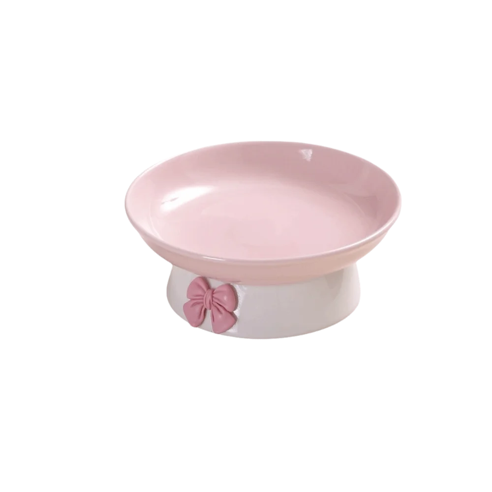 Cute Large Capacity Ceramic Cat Bowl Macaron Colors with Bow Anti-Spill Dog Bowl Non-Slip Base Pet Feeding Bowl For Puppy Cats