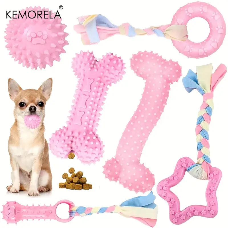 6 PCS Dog Chew Toys For Cleaning Teeth Soft Rubber Bone Funny Ball Interactive Donut Treat Set For Small Medium Dogs Pet Gifts