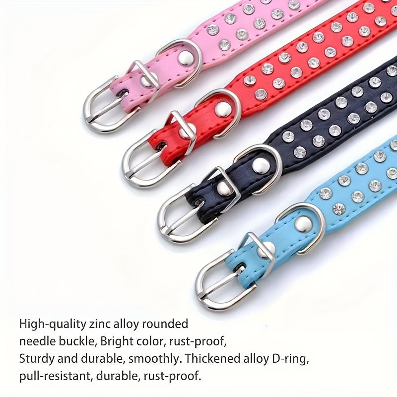 Small Dogs and Puppies Bling Heart Dog Collar - Durable Leather, Rhinestone Decor