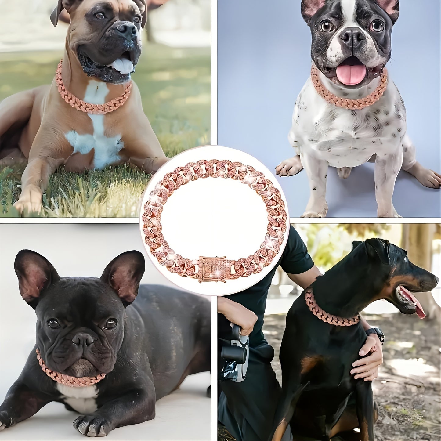 1pc Dog Chain Collar Diamond Cuban Chain Dog Collar 13mm Wide Dog Necklace Metal Cat Chain Pet Crystal Collar Jewelry Accessories Suitable For Small, Medium, And Large Dogs And Cats