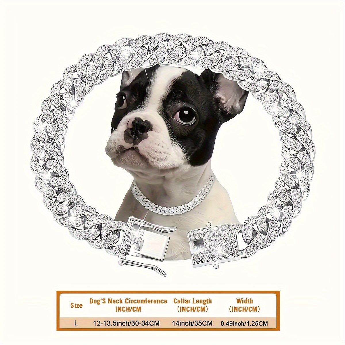 1pc Dog Chain Collar Diamond Cuban Chain Dog Collar 13mm Wide Dog Necklace Metal Cat Chain Pet Crystal Collar Jewelry Accessories Suitable For Small, Medium, And Large Dogs And Cats