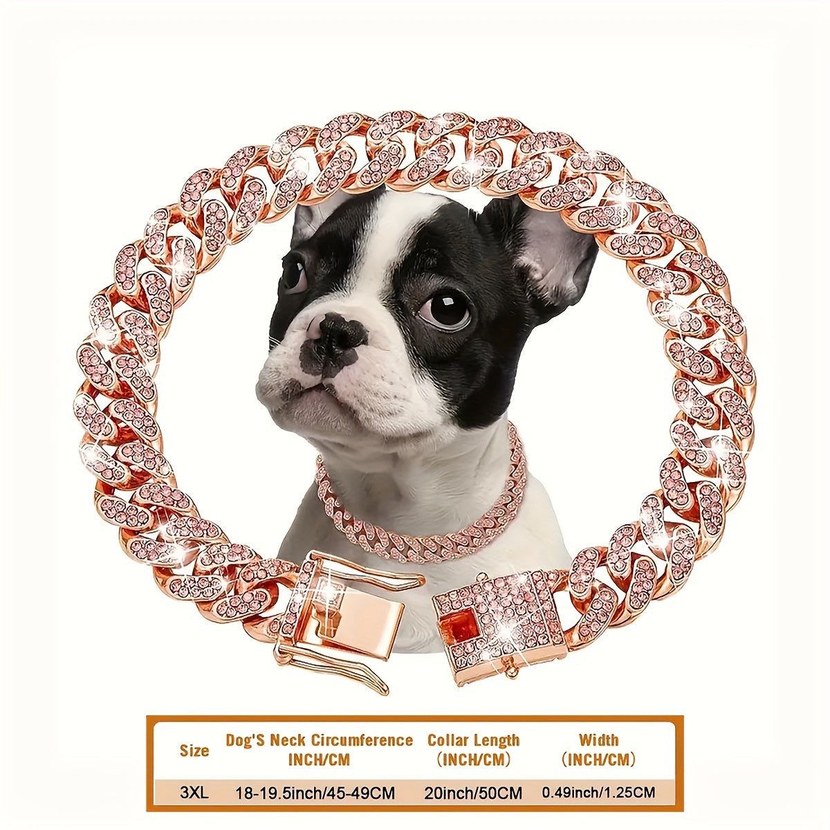 1pc Dog Chain Collar Diamond Cuban Chain Dog Collar 13mm Wide Dog Necklace Metal Cat Chain Pet Crystal Collar Jewelry Accessories Suitable For Small, Medium, And Large Dogs And Cats