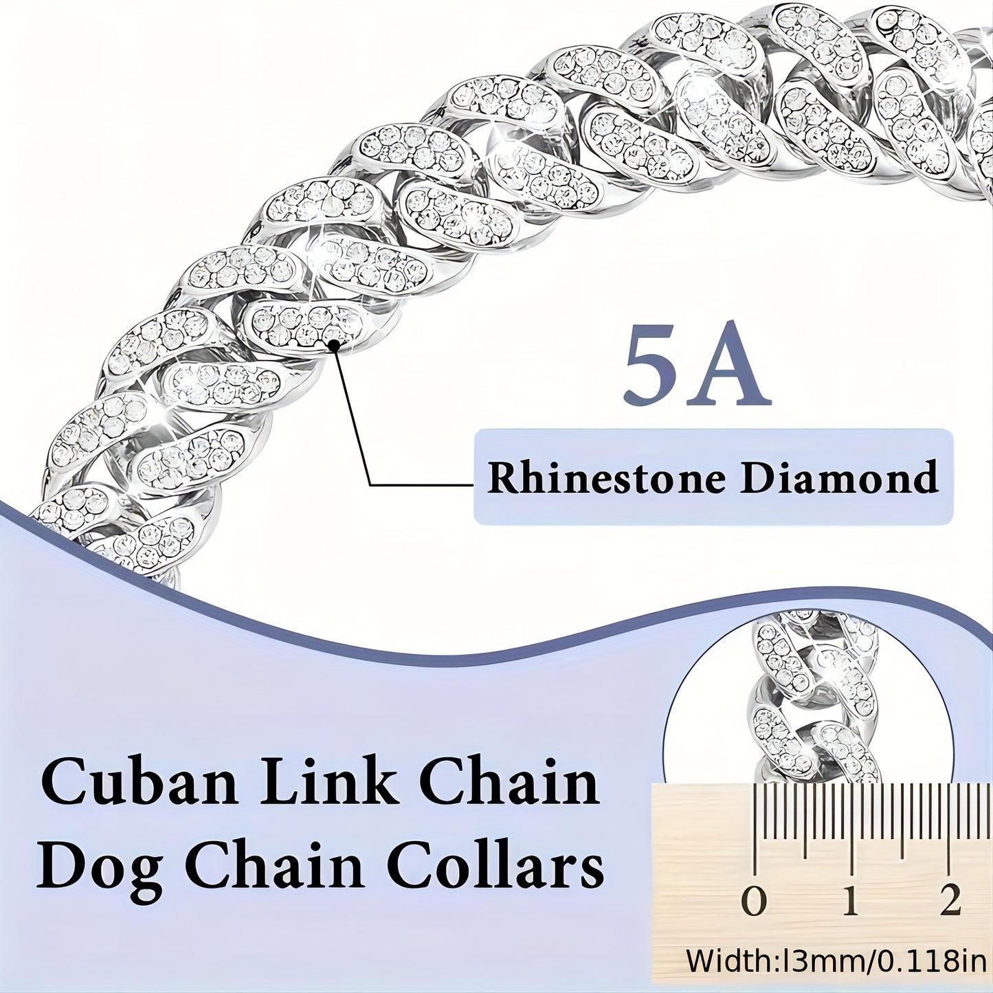 1pc Dog Chain Collar Diamond Cuban Chain Dog Collar 13mm Wide Dog Necklace Metal Cat Chain Pet Crystal Collar Jewelry Accessories Suitable For Small, Medium, And Large Dogs And Cats