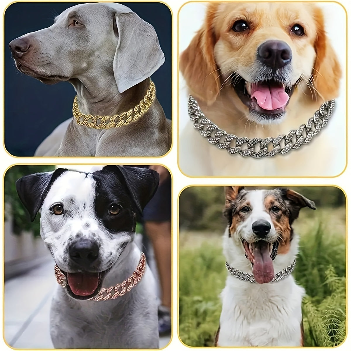 1pc Dog Chain Collar Diamond Cuban Chain Dog Collar 13mm Wide Dog Necklace Metal Cat Chain Pet Crystal Collar Jewelry Accessories Suitable For Small, Medium, And Large Dogs And Cats