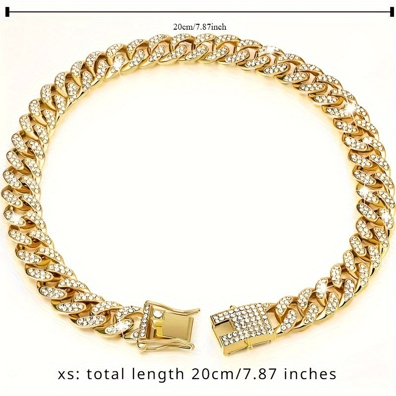 Diamond-Studded Metal Cuban Dog Collar with Safety Buckle - Slip & Martingale Patterned Collar for Pets