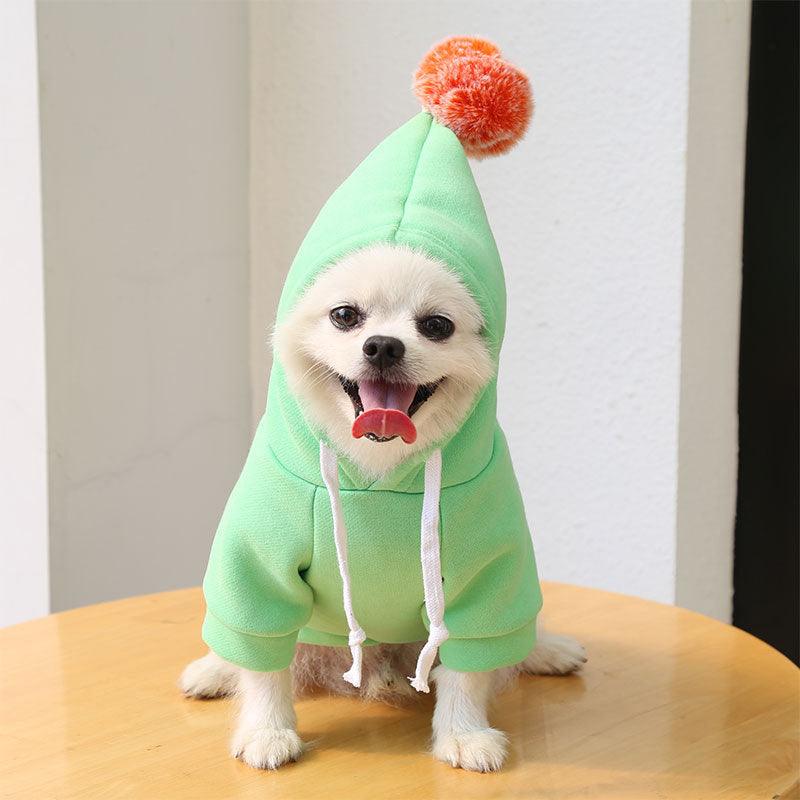 Luxury Green Fleece Dog Hoodie - Stylish Two-Legged Outfit For Autumn And Winter