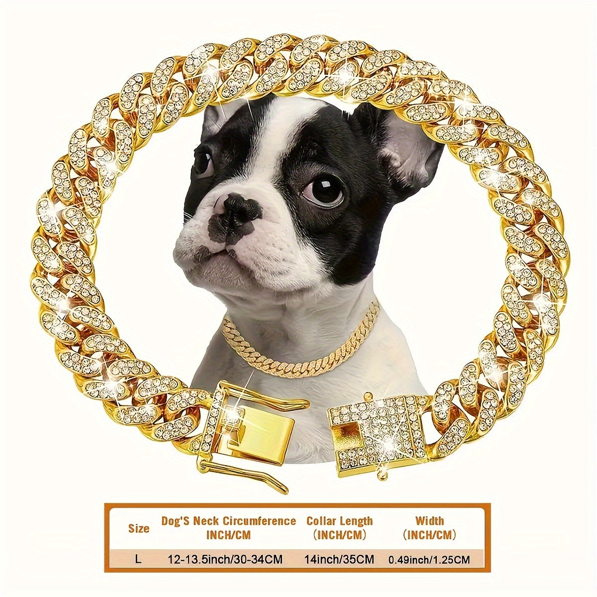 1pc Dog Chain Collar Diamond Cuban Chain Dog Collar 13mm Wide Dog Necklace Metal Cat Chain Pet Crystal Collar Jewelry Accessories Suitable For Small, Medium, And Large Dogs And Cats