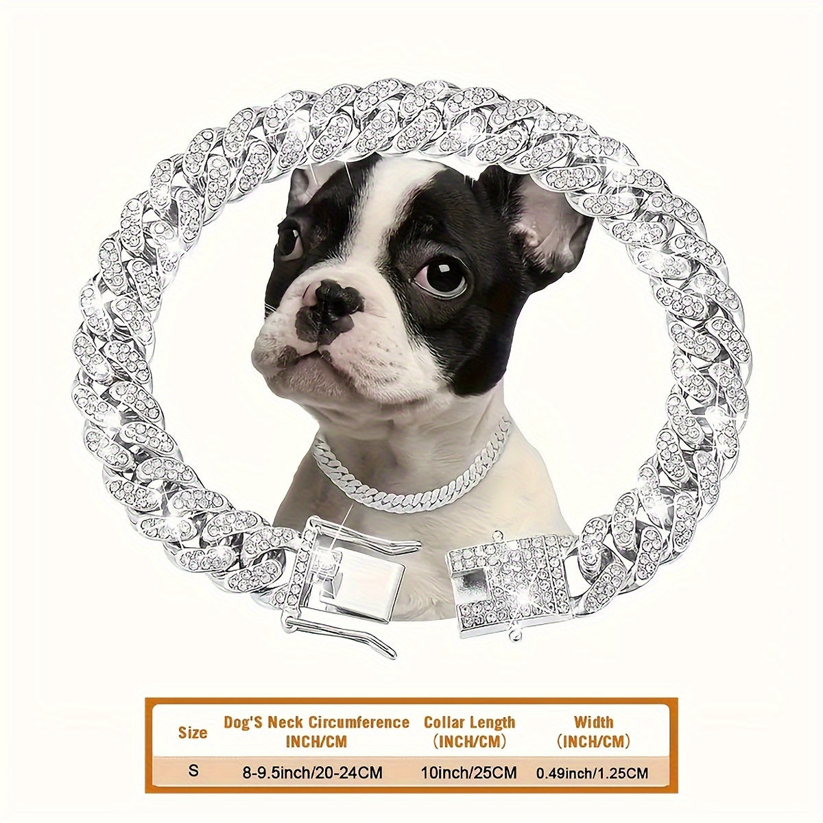 1pc Dog Chain Collar Diamond Cuban Chain Dog Collar 13mm Wide Dog Necklace Metal Cat Chain Pet Crystal Collar Jewelry Accessories Suitable For Small, Medium, And Large Dogs And Cats