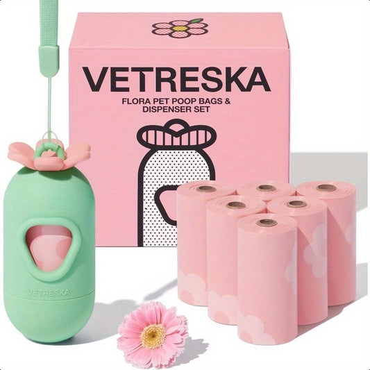 105 BAGS VETRESKA Dog Poop Bags with Dispenser Lavender Scented Guaranteed Leak Proof and Extra Thick Pet Waste Bags for Walking Dog and Cats Litter 1 Bag Holder and 105 Bags 7 Refill Rolls, Poop Bags for Dogs