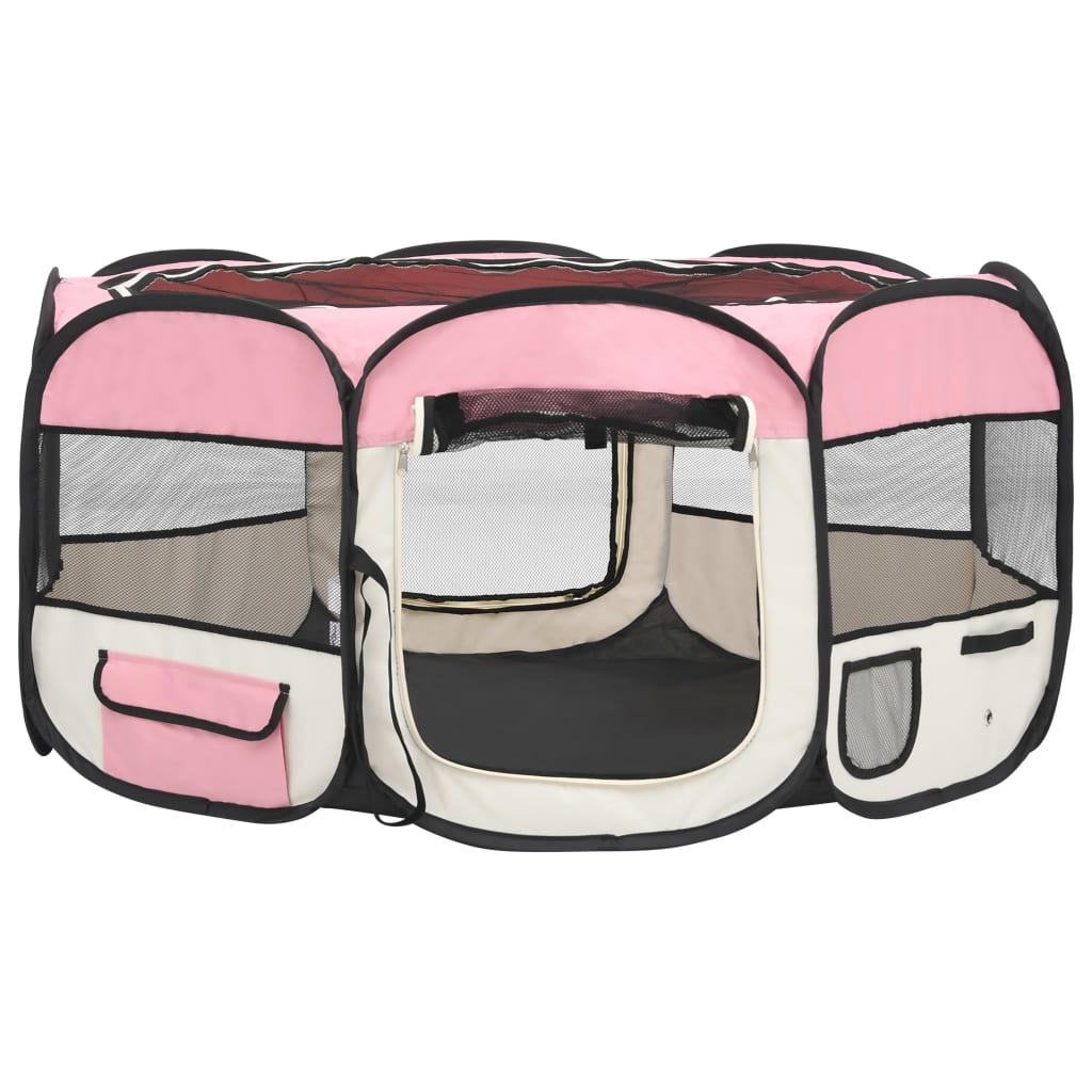NNEVL Foldable Dog Playpen with Carrying Bag Pink 145x145x61 cm