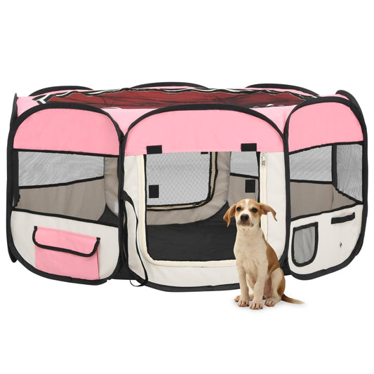 NNEVL Foldable Dog Playpen with Carrying Bag Pink 145x145x61 cm