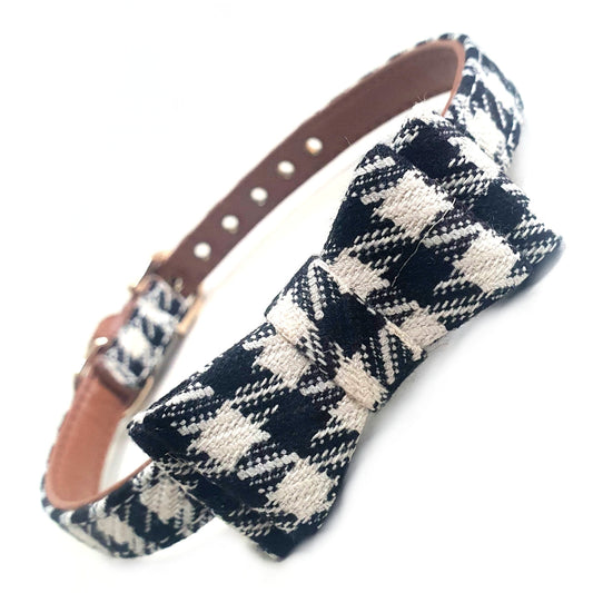Black & White Bow Fabric Dog Collar