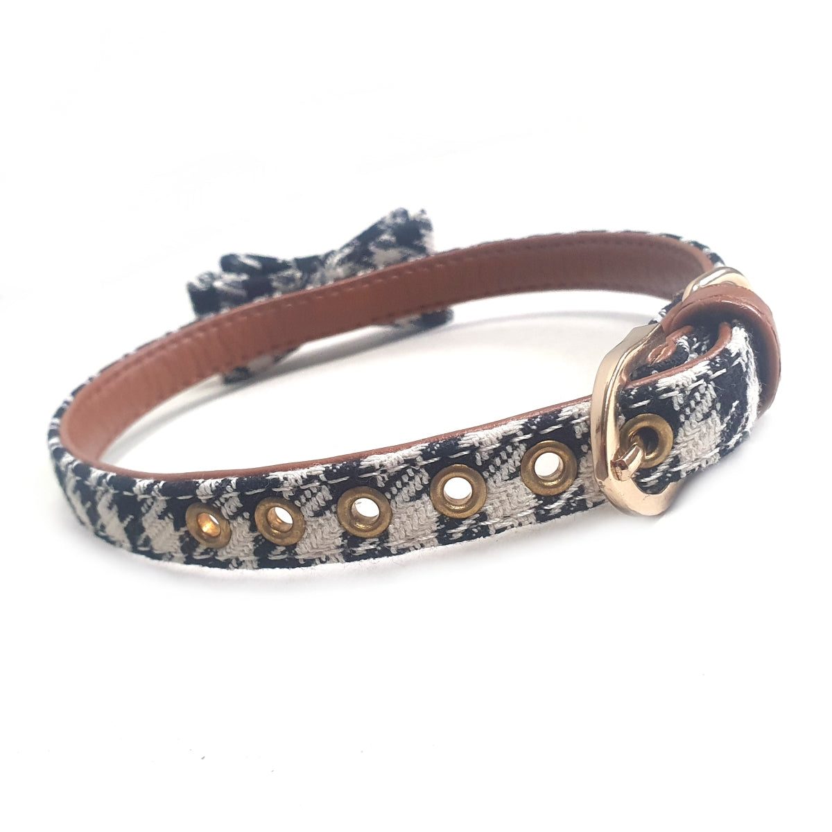 Black & White Bow Fabric Dog Collar