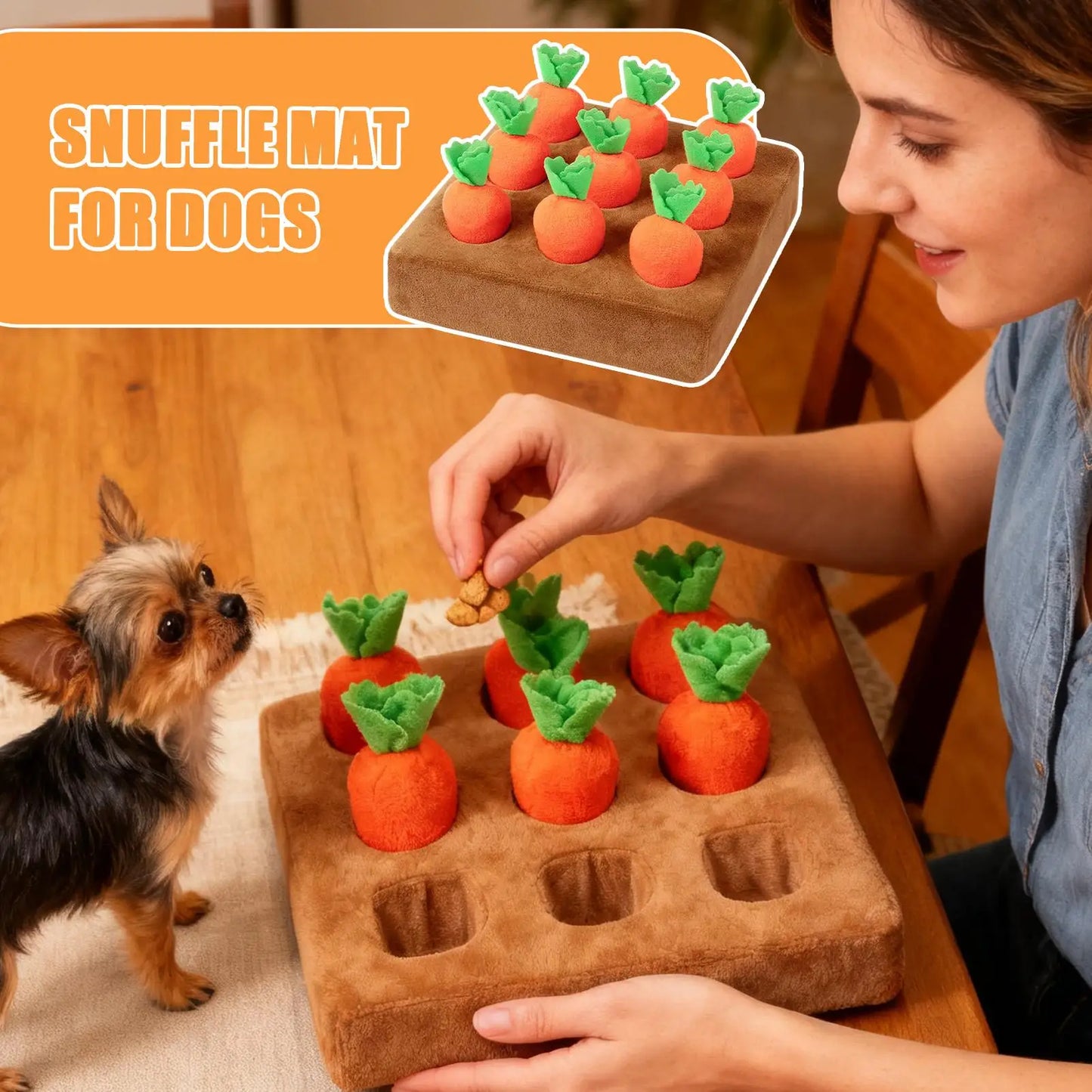 Carrot Snuffle Mat for Dogs Puppy Carrot Plush Toy Interactive Pet Plush Puzzle Toys Dog Carrot Pulling Interactive Training Toy