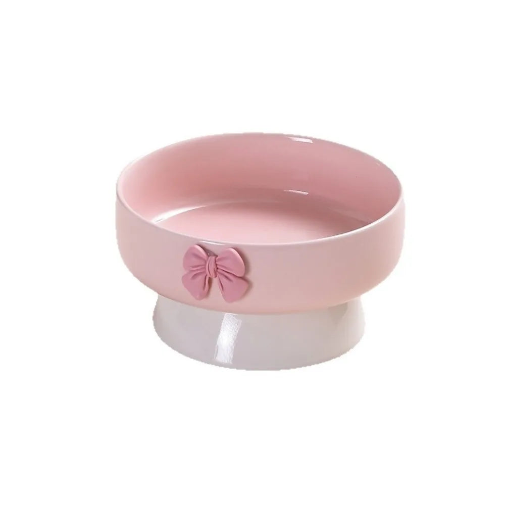 Cute Large Capacity Ceramic Cat Bowl Macaron Colors with Bow Anti-Spill Dog Bowl Non-Slip Base Pet Feeding Bowl For Puppy Cats