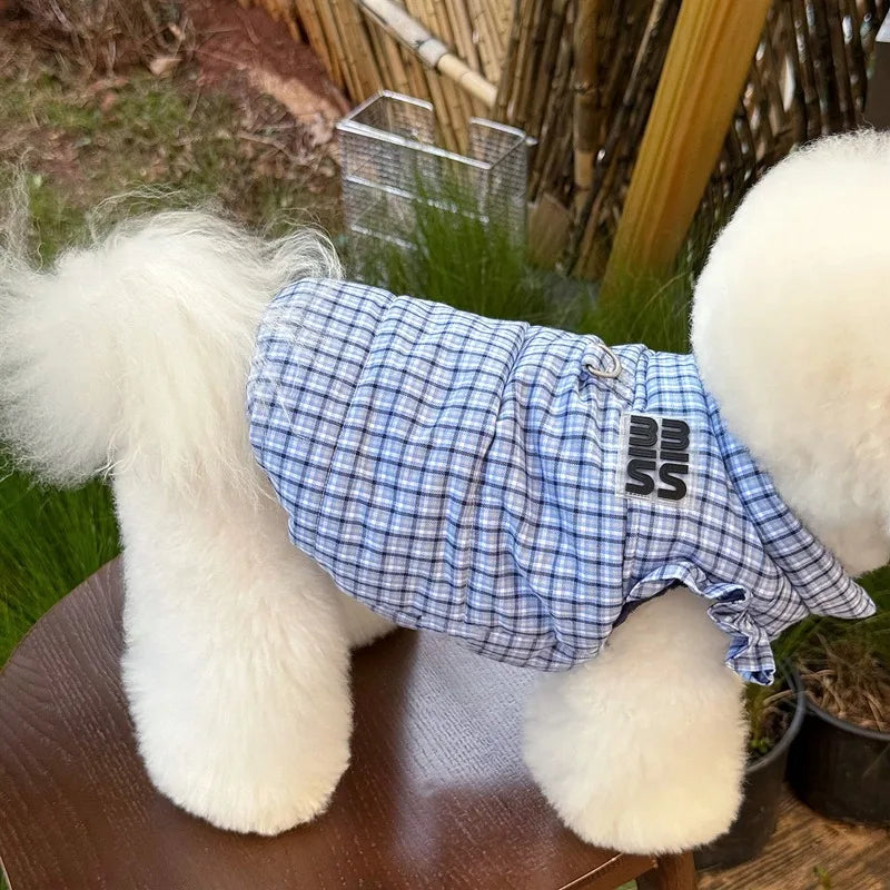 Dog Clothes with Traction Buckle Cute Winter Teddy Coat Pomeranian Fashionable Checked Jacket Maltese Thickened Clothing