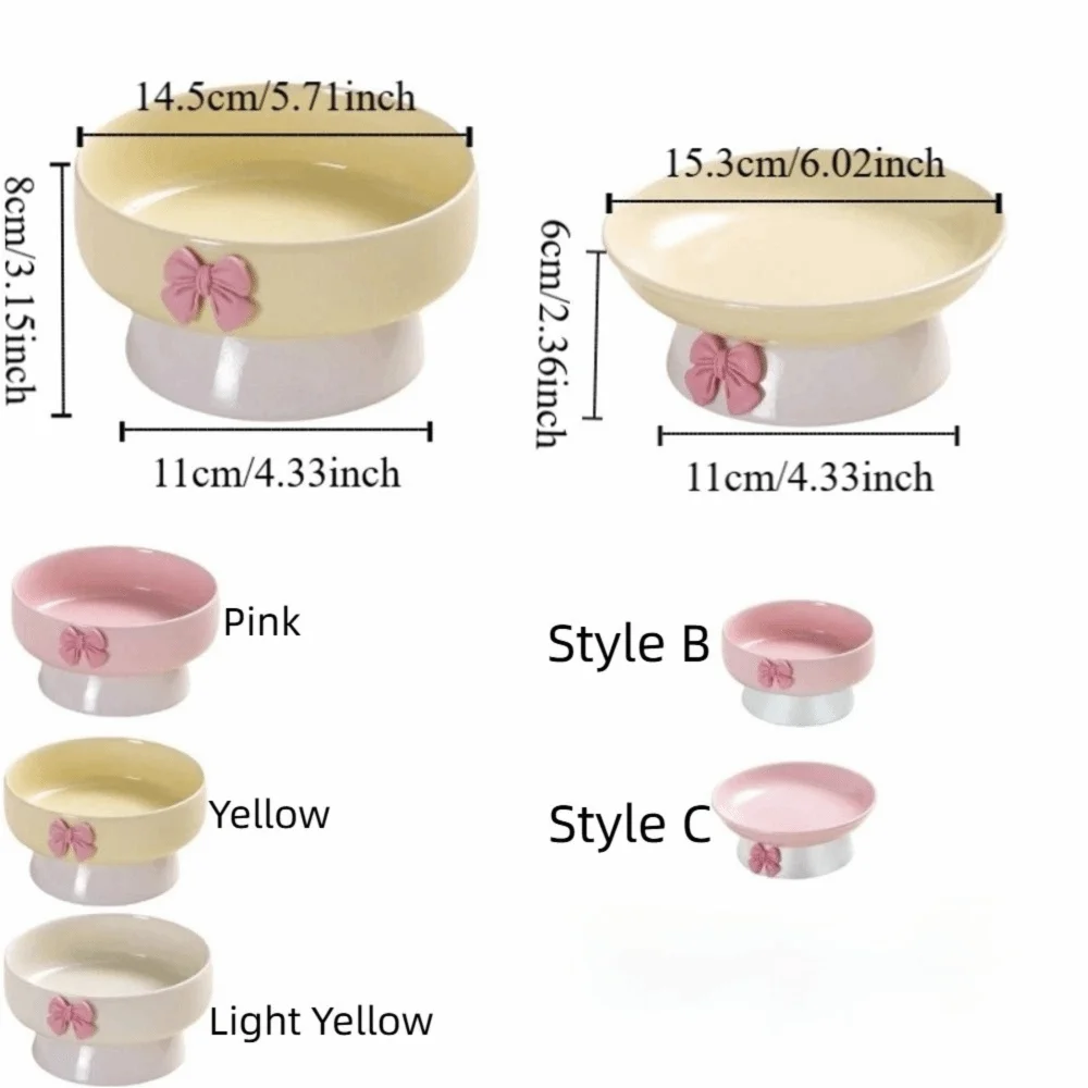 Cute Large Capacity Ceramic Cat Bowl Macaron Colors with Bow Anti-Spill Dog Bowl Non-Slip Base Pet Feeding Bowl For Puppy Cats