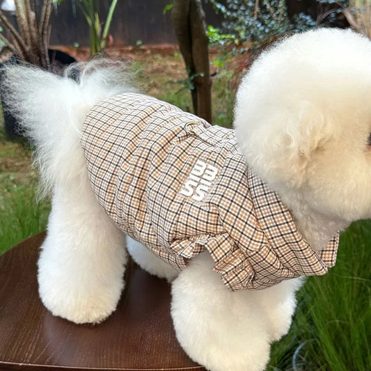Dog Clothes with Traction Buckle Cute Winter Teddy Coat Pomeranian Fashionable Checked Jacket Maltese Thickened Clothing