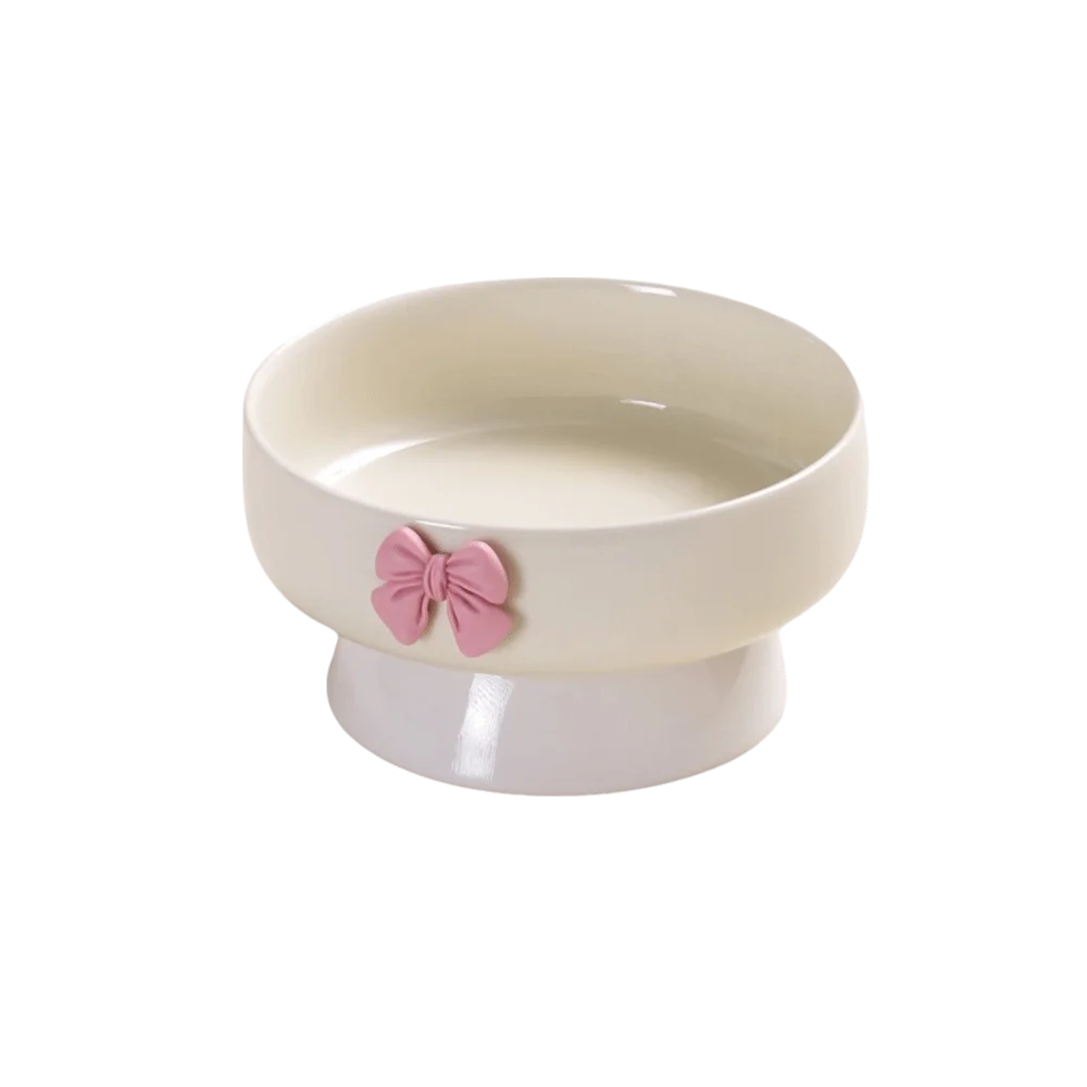 Cute Large Capacity Ceramic Cat Bowl Macaron Colors with Bow Anti-Spill Dog Bowl Non-Slip Base Pet Feeding Bowl For Puppy Cats