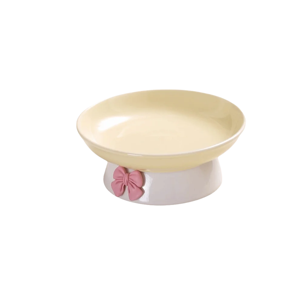 Cute Large Capacity Ceramic Cat Bowl Macaron Colors with Bow Anti-Spill Dog Bowl Non-Slip Base Pet Feeding Bowl For Puppy Cats