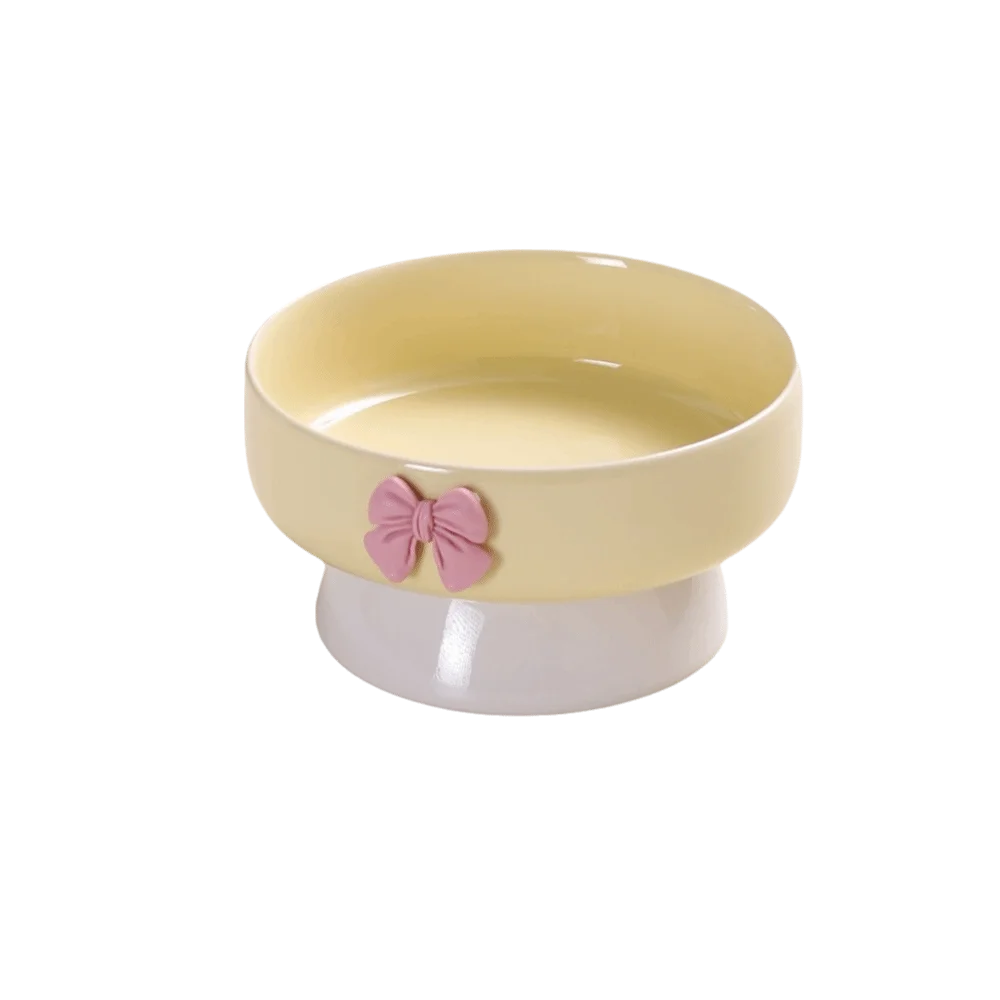 Cute Large Capacity Ceramic Cat Bowl Macaron Colors with Bow Anti-Spill Dog Bowl Non-Slip Base Pet Feeding Bowl For Puppy Cats