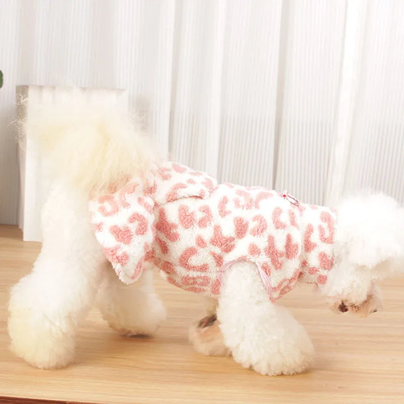 Leopard Dog Dress Coat Winter Fleece Pullover Sweatshirt Pet Clothes Sleeveless Vest Hoodies Puppy Skirt For Small Dogs Chihuahua