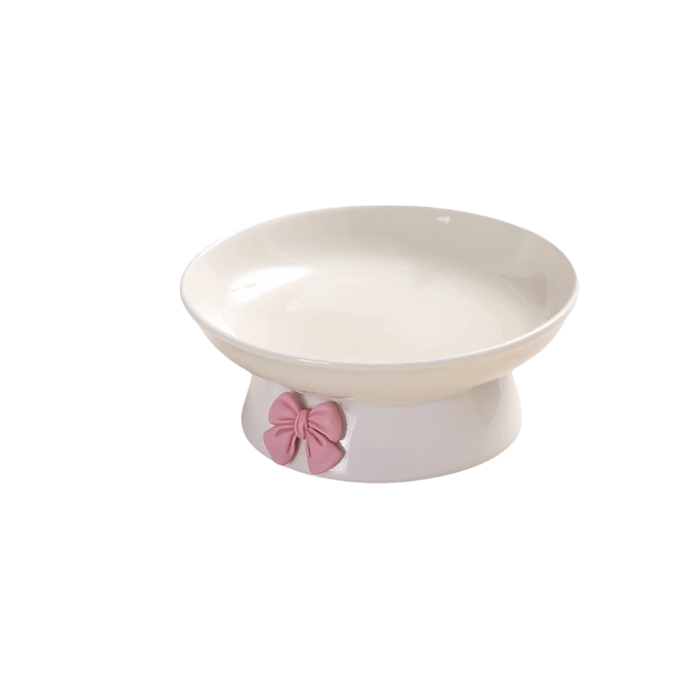 Cute Large Capacity Ceramic Cat Bowl Macaron Colors with Bow Anti-Spill Dog Bowl Non-Slip Base Pet Feeding Bowl For Puppy Cats