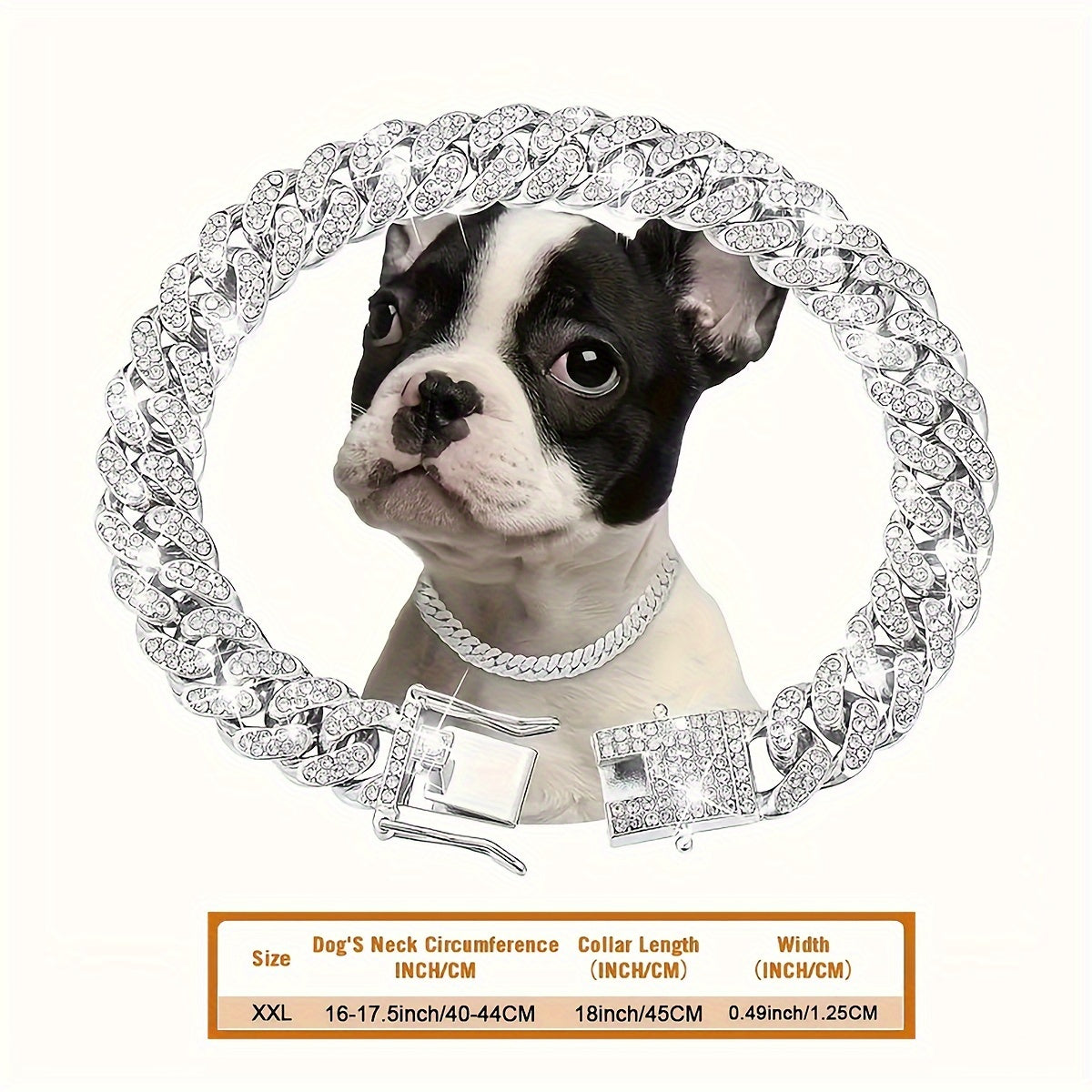 1pc Dog Chain Collar Diamond Cuban Chain Dog Collar 13mm Wide Dog Necklace Metal Cat Chain Pet Crystal Collar Jewelry Accessories Suitable For Small, Medium, And Large Dogs And Cats