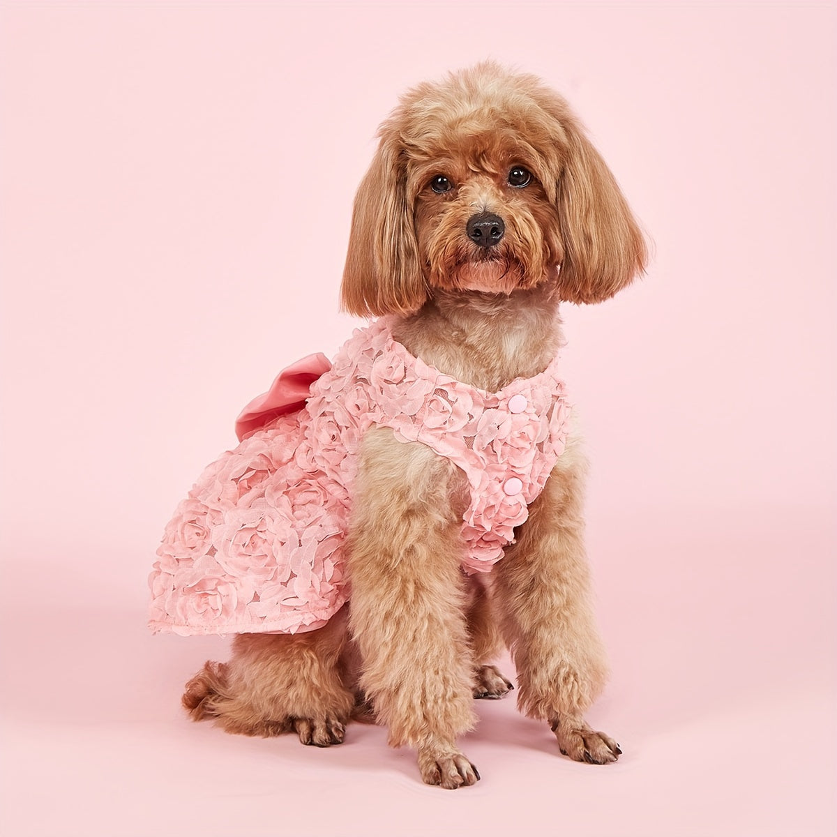 Pet Wedding Sleeveless Rose Full Body Dress for Dogs - All-Season Knit Fabric Pullover with Polyester Composition, Machine Washable, Suitable for Medium, Small, Mini & Toy Breeds