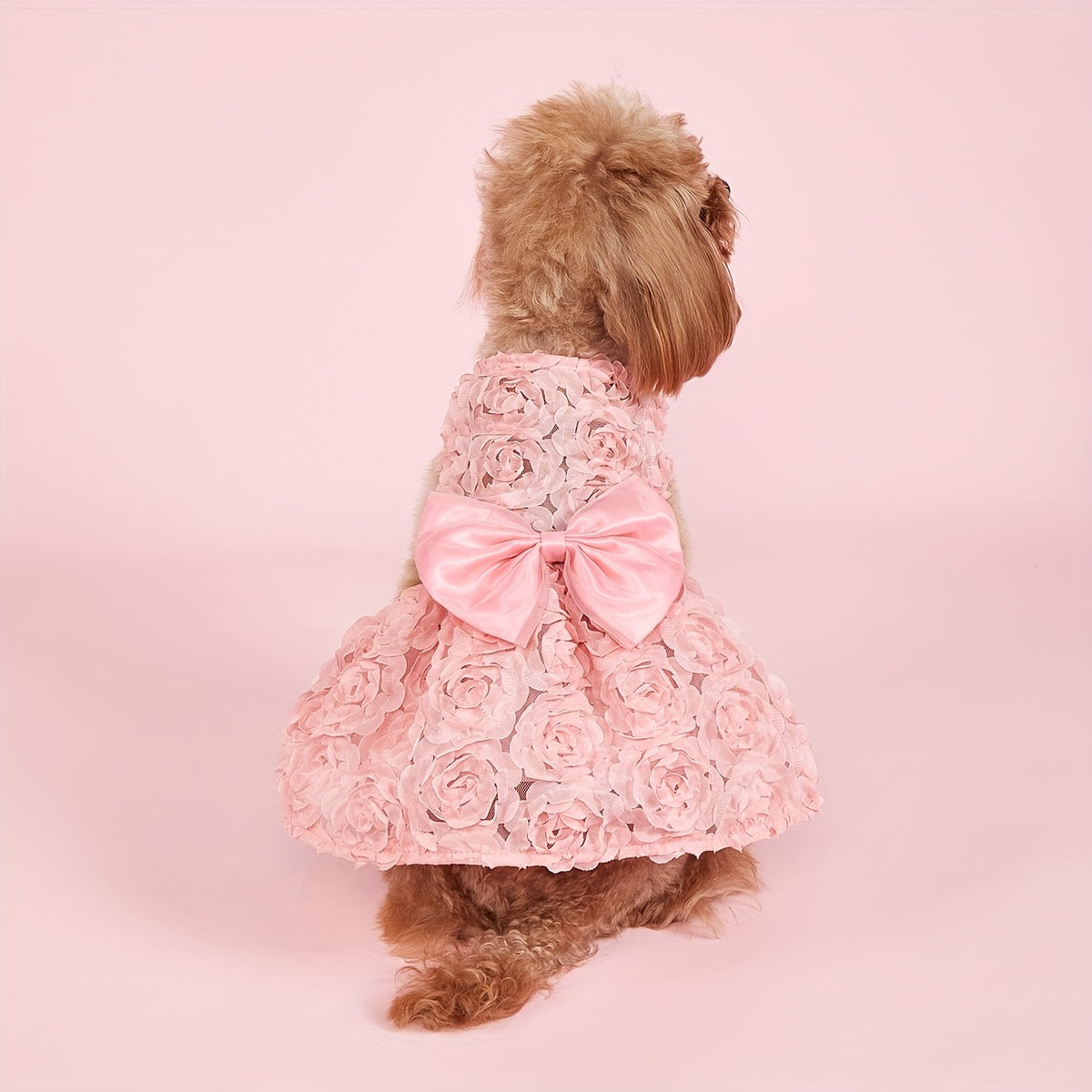 Pet Wedding Sleeveless Rose Full Body Dress for Dogs - All-Season Knit Fabric Pullover with Polyester Composition, Machine Washable, Suitable for Medium, Small, Mini & Toy Breeds