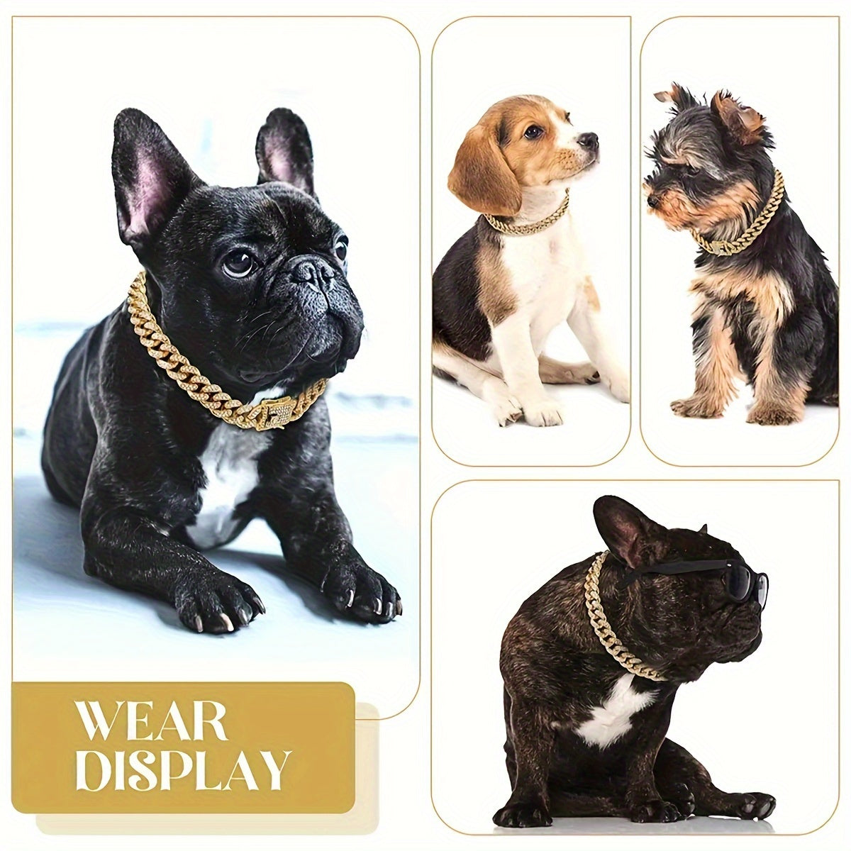 1pc Dog Chain Collar Diamond Cuban Chain Dog Collar 13mm Wide Dog Necklace Metal Cat Chain Pet Crystal Collar Jewelry Accessories Suitable For Small, Medium, And Large Dogs And Cats