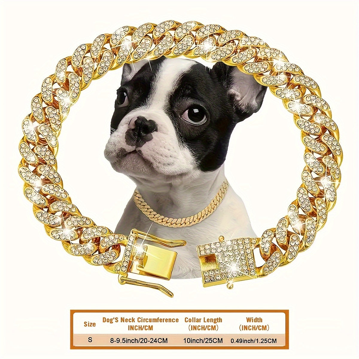 1pc Dog Chain Collar Diamond Cuban Chain Dog Collar 13mm Wide Dog Necklace Metal Cat Chain Pet Crystal Collar Jewelry Accessories Suitable For Small, Medium, And Large Dogs And Cats