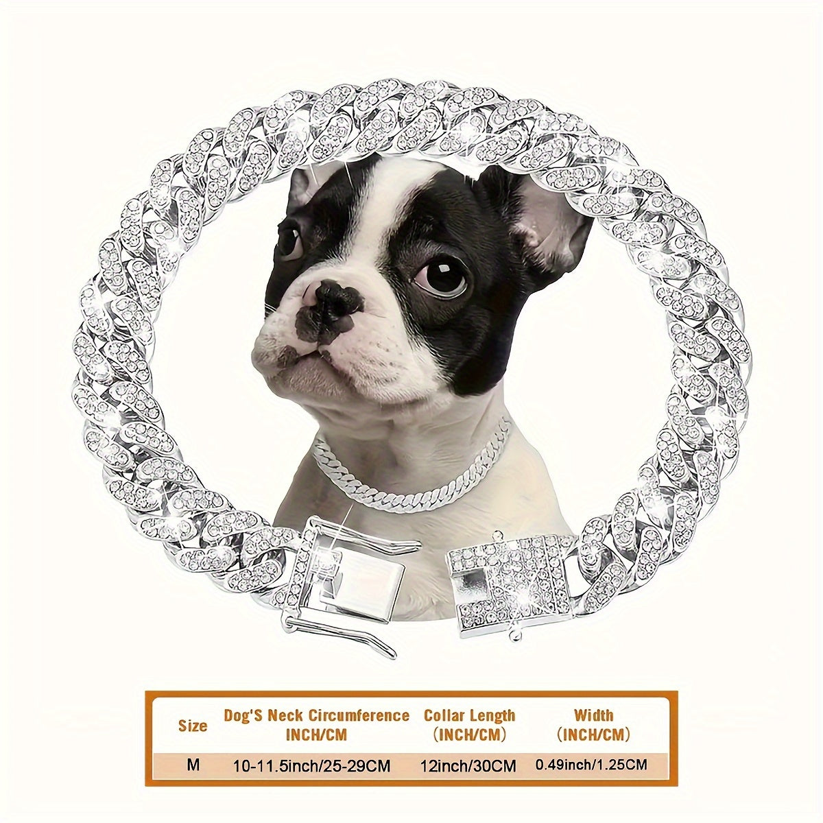 1pc Dog Chain Collar Diamond Cuban Chain Dog Collar 13mm Wide Dog Necklace Metal Cat Chain Pet Crystal Collar Jewelry Accessories Suitable For Small, Medium, And Large Dogs And Cats
