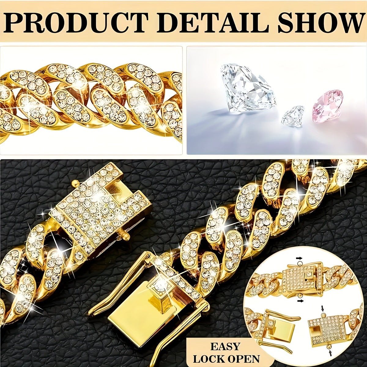 1pc Dog Chain Collar Diamond Cuban Chain Dog Collar 13mm Wide Dog Necklace Metal Cat Chain Pet Crystal Collar Jewelry Accessories Suitable For Small, Medium, And Large Dogs And Cats